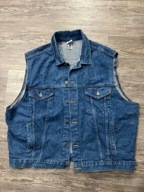 Men's Blue Denim Vest Jacket, Sleeveless Workwear Style #A4